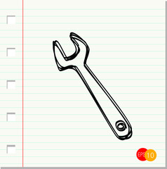 spanner icon in doodle style on paper background vector,vector illustration