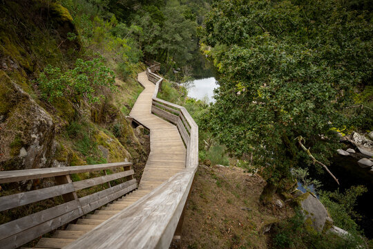 wooden walkways of Paiva river at Arouca Geopark, Municipality of Arouca, Aveiro District, Portugal