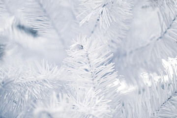 Delicate background of white Christmas Tree close up