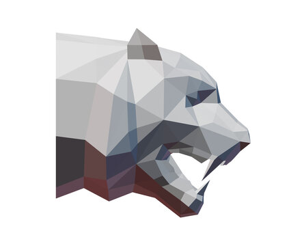 low poly tiger head in profile isolated on white, 3d render