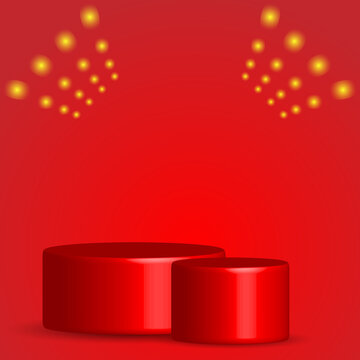 Realistic Red Product Podium On Red Background