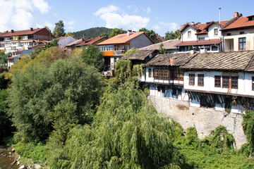 Fototapeta na wymiar Panoramic view of center of town of Troyan, Bulgaria
