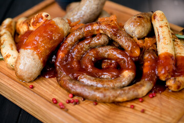 grilled sausages with onion