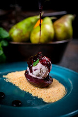 chocolate cake with ice cream