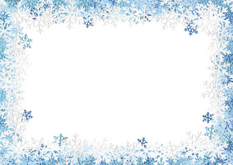 Fototapeta premium 立体的な雪の結晶のフレーム 横