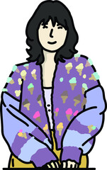 Talented Girl in Knitting Her Clothes Illustration Drawing-2