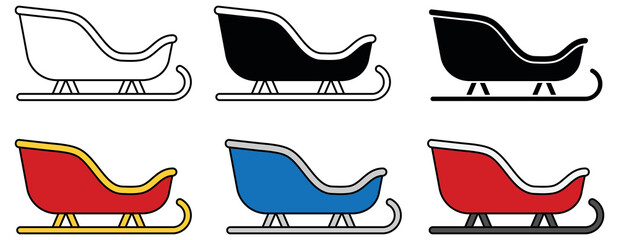 Winter Sleigh Clipart Set - Outline, Silhouette and Color