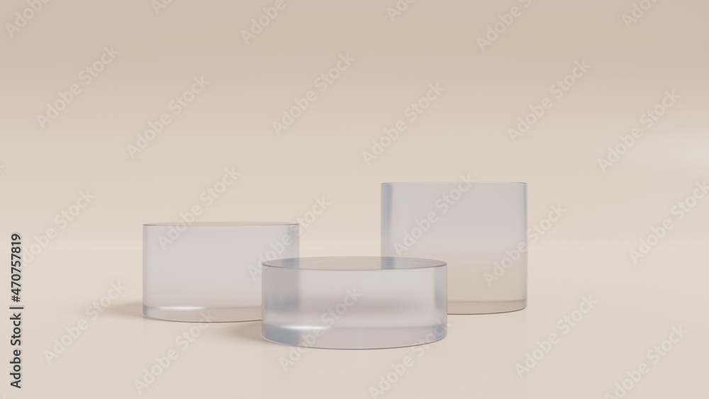 Poster 3d cylinder crystal glass pedestal podium.minimal scene geometric platform abstract background.3d re