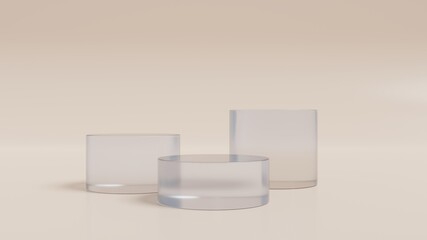 3d cylinder crystal glass pedestal podium.Minimal scene geometric platform abstract background.3d rendering illustration.