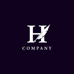 Letter H with Feather Quill Pen Notary Writer Journalist Logo Design Inspiration