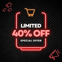 40, percent discount, forty percent symbol discount. 40 % off promotion sale banner black