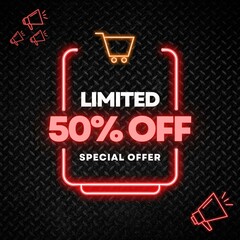 50 percent discount, fifty percent symbol discount, banner black