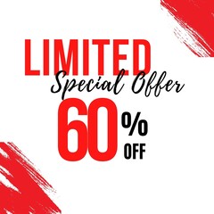 60 percent discount, sixty percent symbol discount. 60 % off promotion sale banner, text 60 percent off