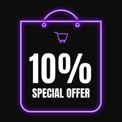 10 percent discount, Ten percent symbol discount. purple 10 % off promotion sale banner