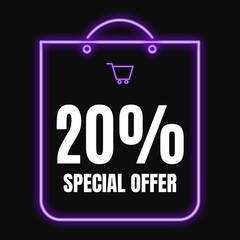 20 percent discount, twenty percent symbol discount. 20 % off promotion sale banner