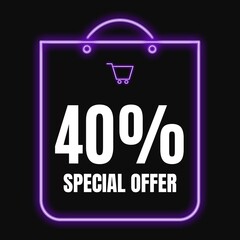 40, percent discount, forty percent symbol discount. 40 % off promotion sale banner black