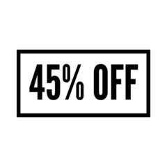 45 percent discount, forty-five percent symbol discount. 45 % off promotion sale banner, text 45 percent off