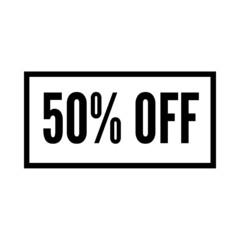 50 percent discount, fifty percent symbol discount. 50 % off promotion sale banner, white text 50 percent off