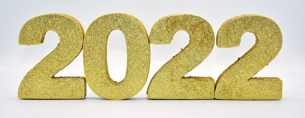 Números dorados formando el año 2022 - obrazy, fototapety, plakaty