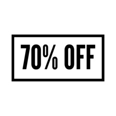 70 percent discount, seventy percent symbol discount. 70 % off promotion sale banner, white text 70 percent off