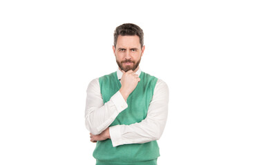 Obraz premium smiling bearded elegant man isolated on white background, elegance
