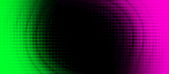 Light dots Abstract Technology banner Circular lines.. dark background with green and pink dot circles and dotted swirls. Digital Halftone background with copy space 