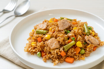 pork fried rice on white plate