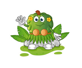 soursop hawaiian waving character. cartoon mascot vector