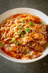 ramen noodles with gyoza or pork dumplings
