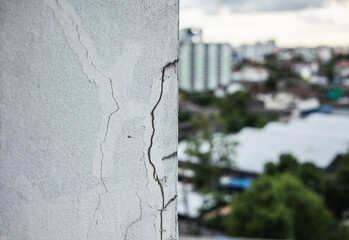 Color cracks of the building. Cracks in high-rise buildings are at risk of collapsing. Buildings...