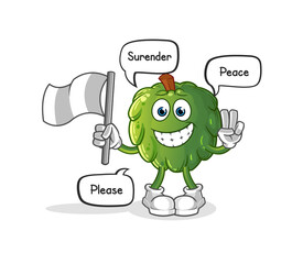 soursop hold surrender flag mascot. cartoon vector
