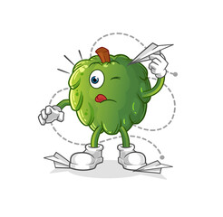 soursop with paper plane character. cartoon mascot vector
