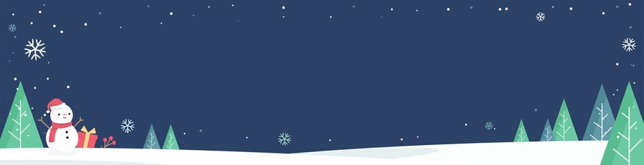 크리스마스 눈내리는 겨울밤 풍경 일러스트. 가로