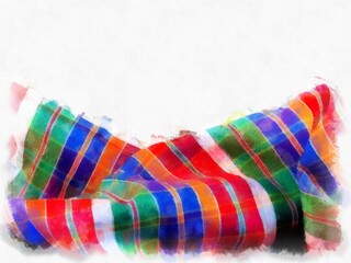 Plaid on a white background watercolor style illustration impressionist painting.