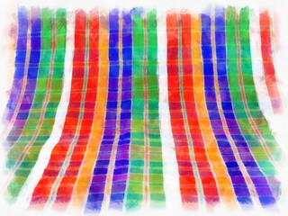 Plaid on a white background watercolor style illustration impressionist painting.
