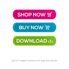 Set of modern buttons for web site vector , shop now , buy now, download now