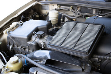 Manual car air filter replacement to maintain engine performance.Air filter is clogged. Causing...
