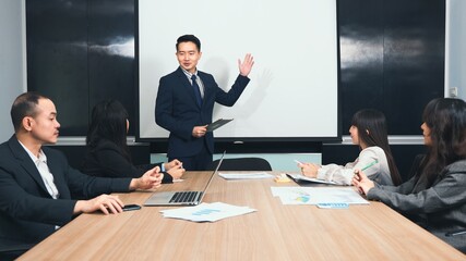 Business people team confident working and communicating together in meeting room at office, Agreement business concept