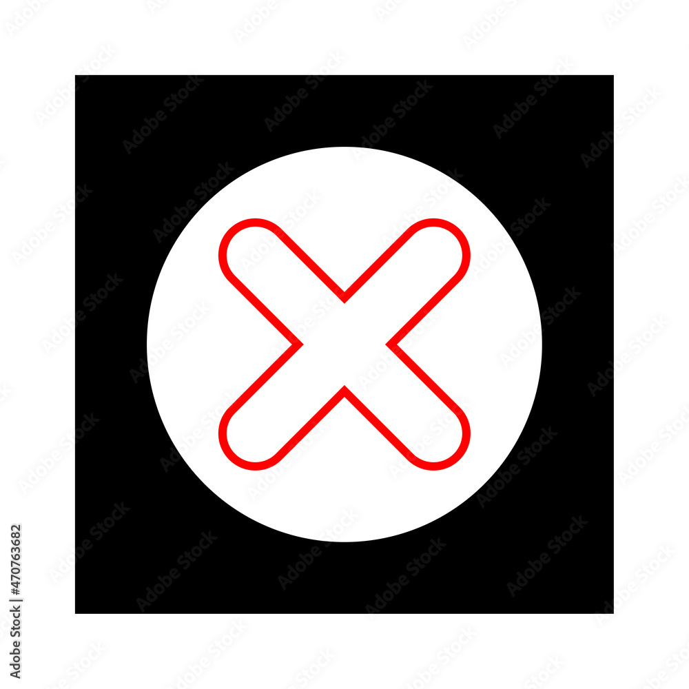 Poster cross icon in circle. red sign. black square. simple flat art. mark element. app design. vector illu