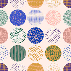 Hand Drawn Circle Shapes Pattern in a Contemporary Style of Dots, Drops, Strokes, Arcs, Ticks, Line. Vector