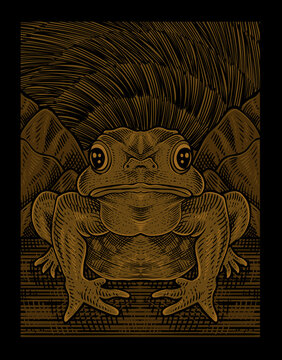 illustration vintage frog with engraving style