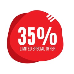 35% off limited special offer, Banner with Thirty-five percent discount, background red round balloon, promotional banner