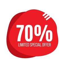 70% off limited special offer,  Banner with seventy percent discount, background red round balloon