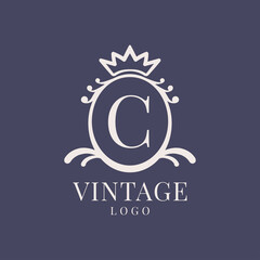 letter C vintage logo design for classic beauty product, rustic brand, wedding, spa, salon, hotel