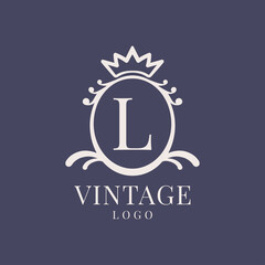 letter L vintage logo design for classic beauty product, rustic brand, wedding, spa, salon, hotel