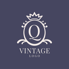 letter Q vintage logo design for classic beauty product, rustic brand, wedding, spa, salon, hotel