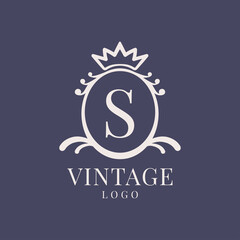 letter S vintage logo design for classic beauty product, rustic brand, wedding, spa, salon, hotel