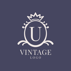 letter U vintage logo design for classic beauty product, rustic brand, wedding, spa, salon, hotel