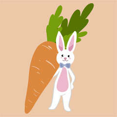 Fototapeta premium cute easter bunny holding a carrot. Vector illustration