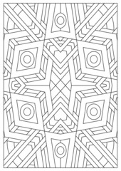 Portrait coloring pages for adults. Abstract illustration in Line Art style. Diamonds geometric composition. Black and white patterns. EPS8 file. Coloring-#385